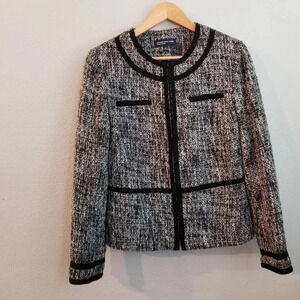 Jones New York Women's Jacket 10 Gray Cotton Full Zipper Long Sleeves Tweed